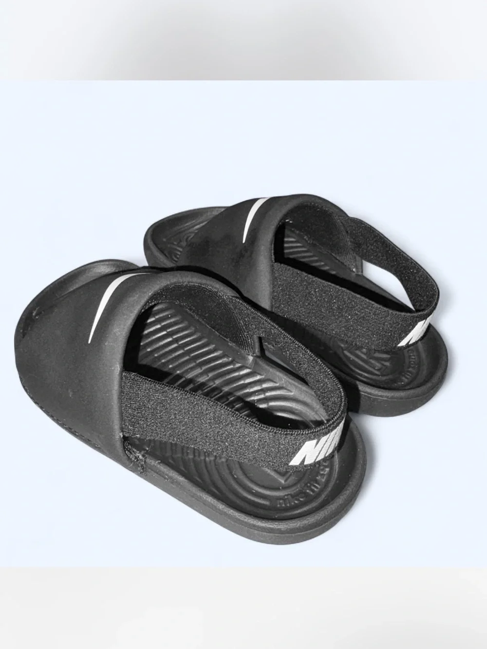 Nike Youth Black Slides with White Swoosh